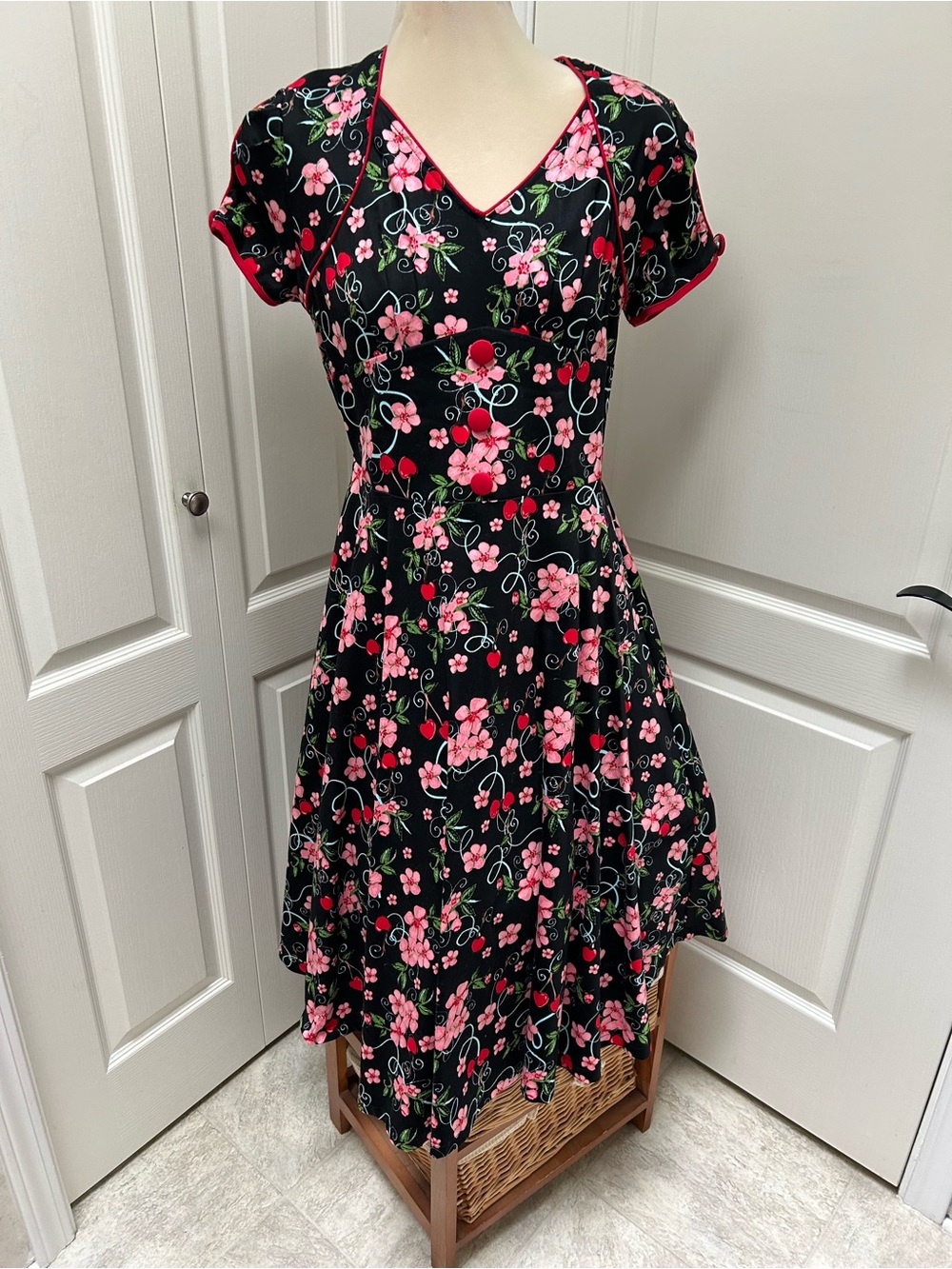 Voodoo Vixen Black Dress with Pink Floral Print